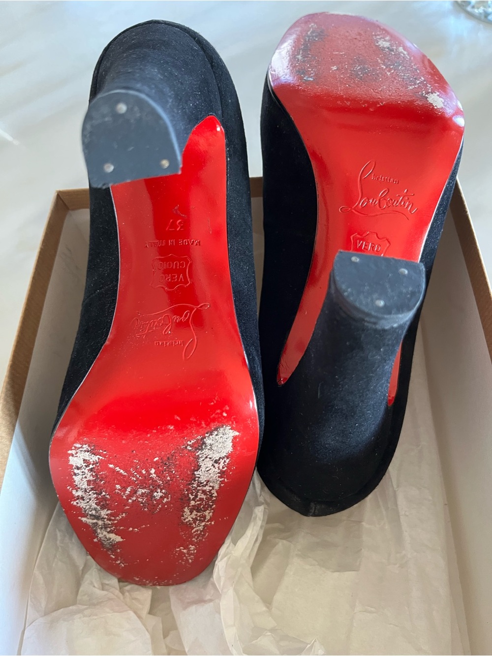 Christian Louboutin Black Suede Round-Toe Pumps - size 37 - Picture 11 of 14